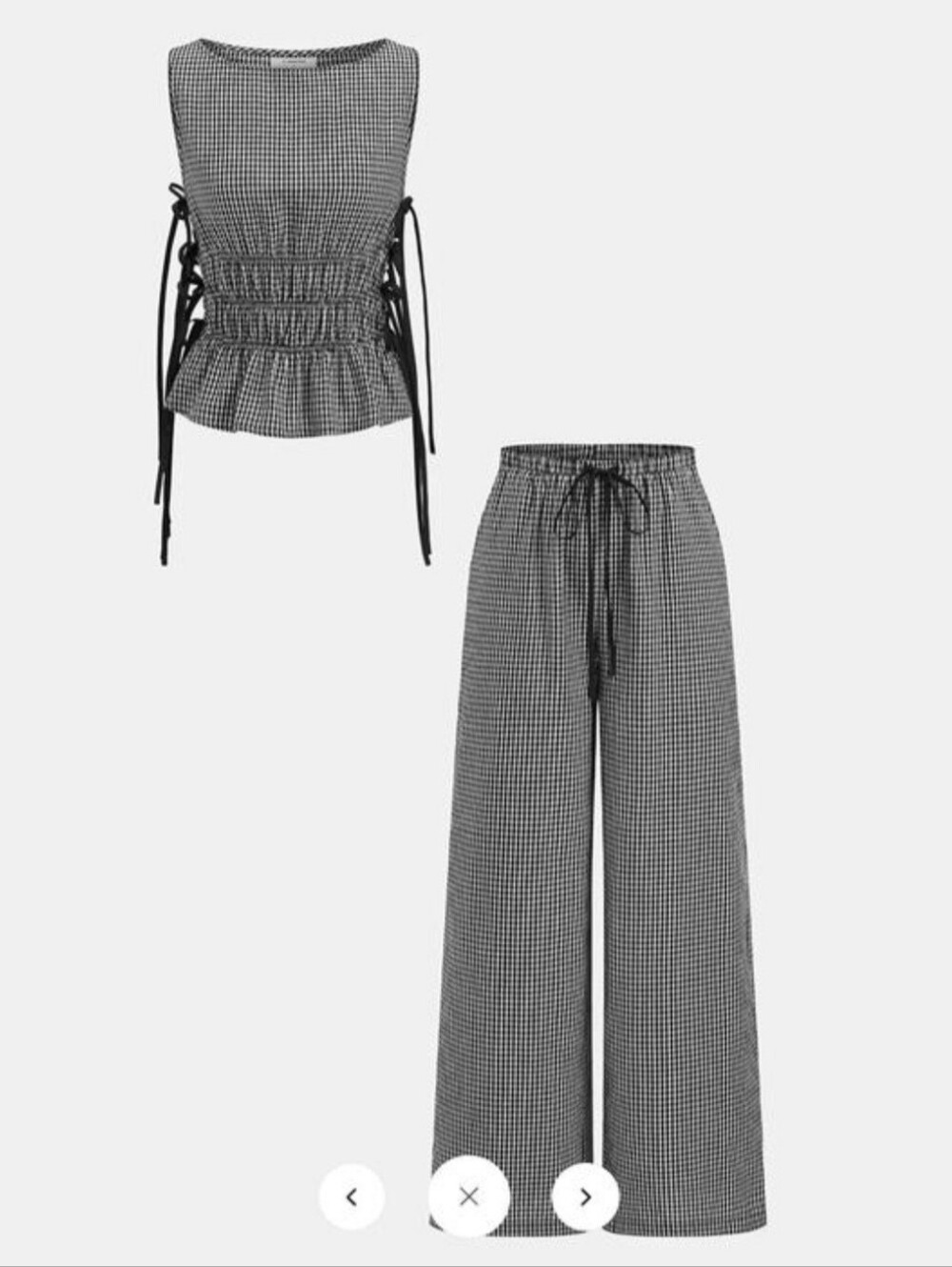 Gingham Wide-Leg Pants & Smocked Tie-Sleeve Top Set - Black/White